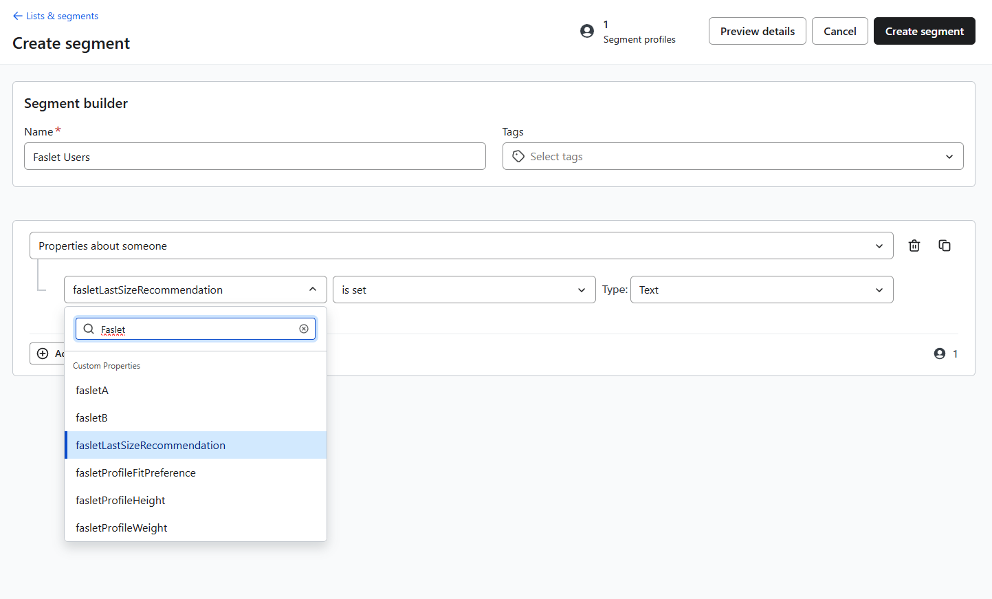 Segment condition set to a Faslet property and is set